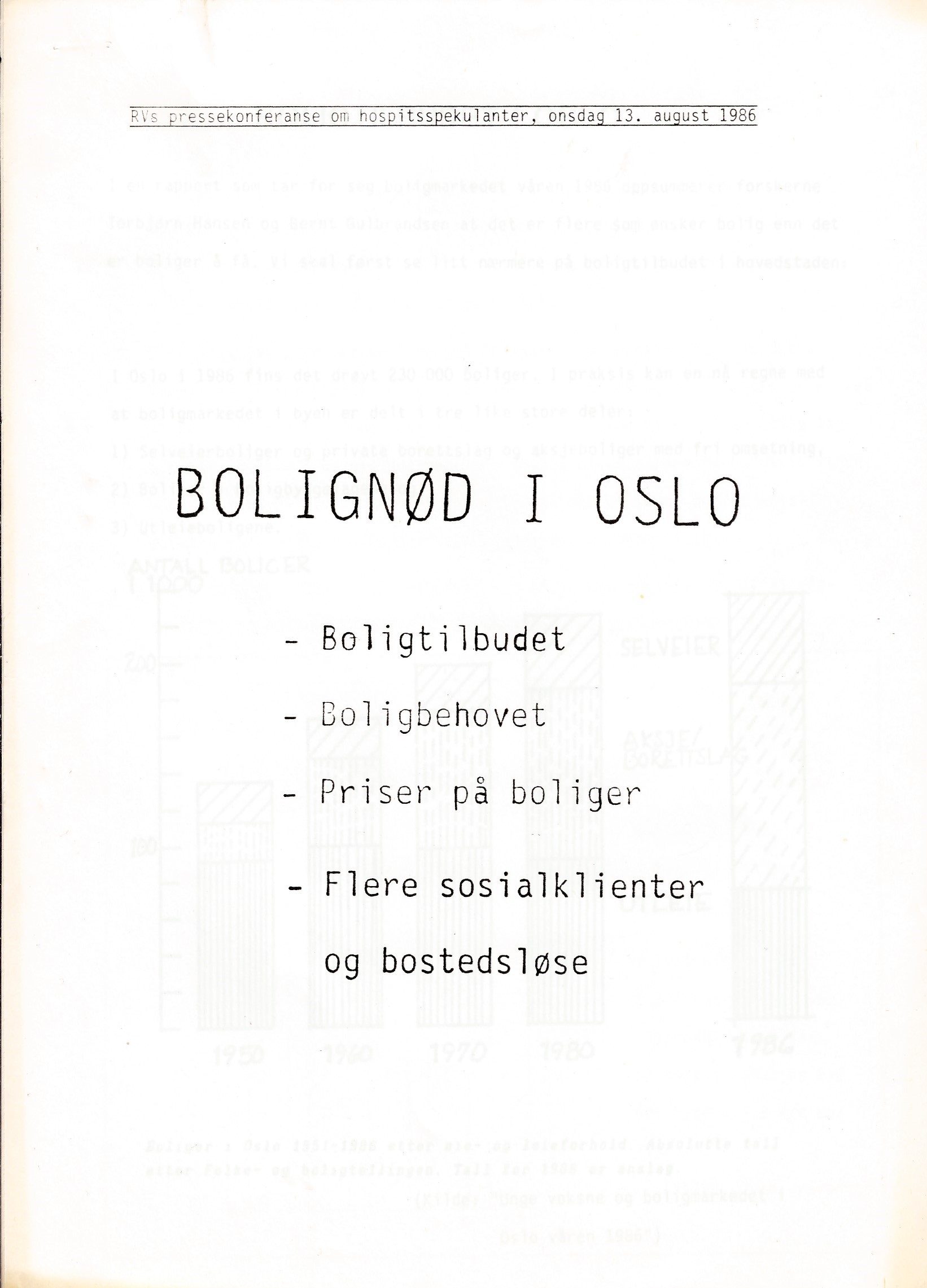Bolignød i Oslo - RVs pressekonferanse om hospitsspekulanter 1986