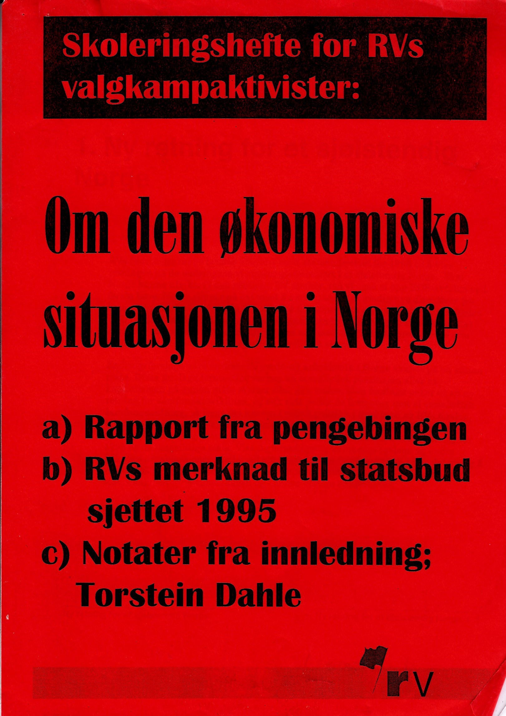 Om den økonomiske situasjonen i Norge. Skoleringshefte for RVs valgkampaktivister