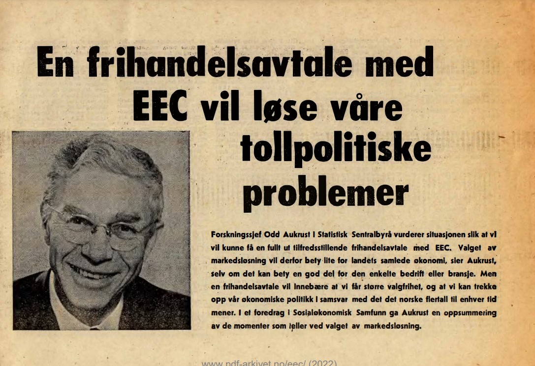 Aukrust: En frihandelsavtale med EEC vil løse våre tollpolitiske problemer
