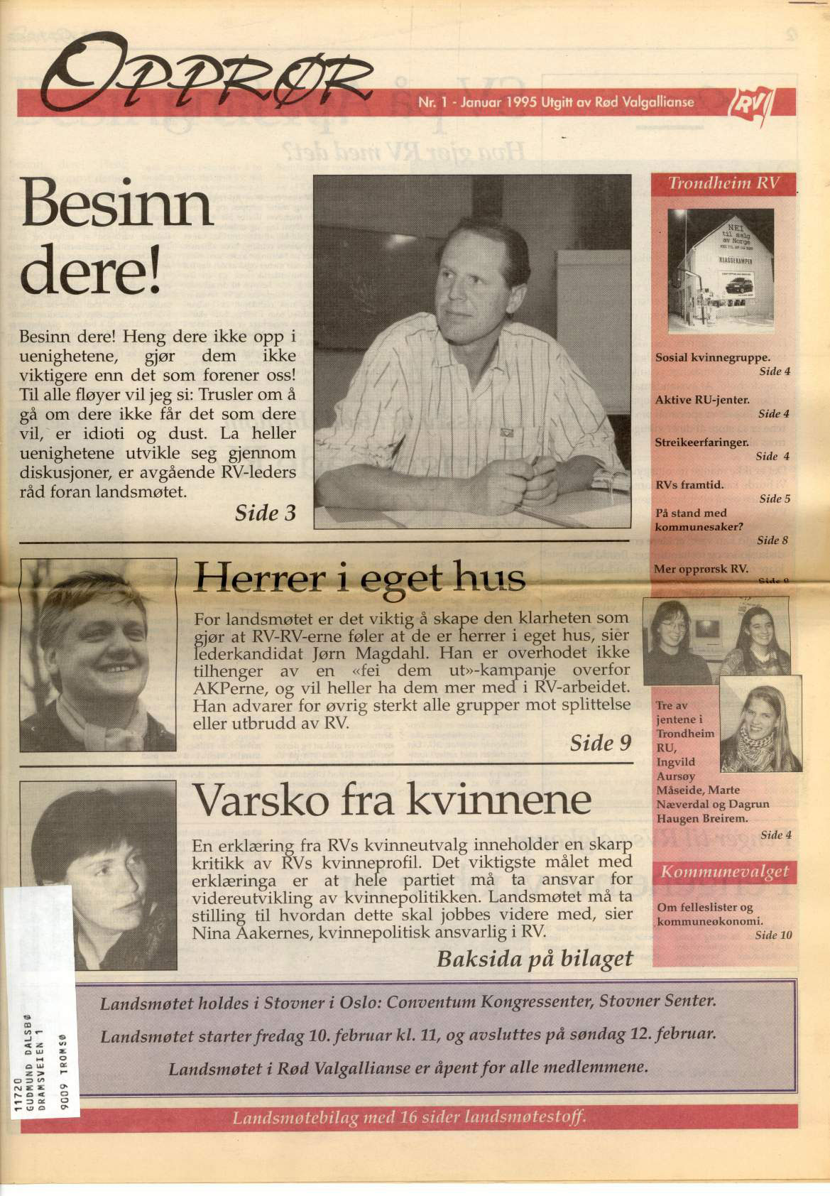Forside Opprør nr. 1, 1995