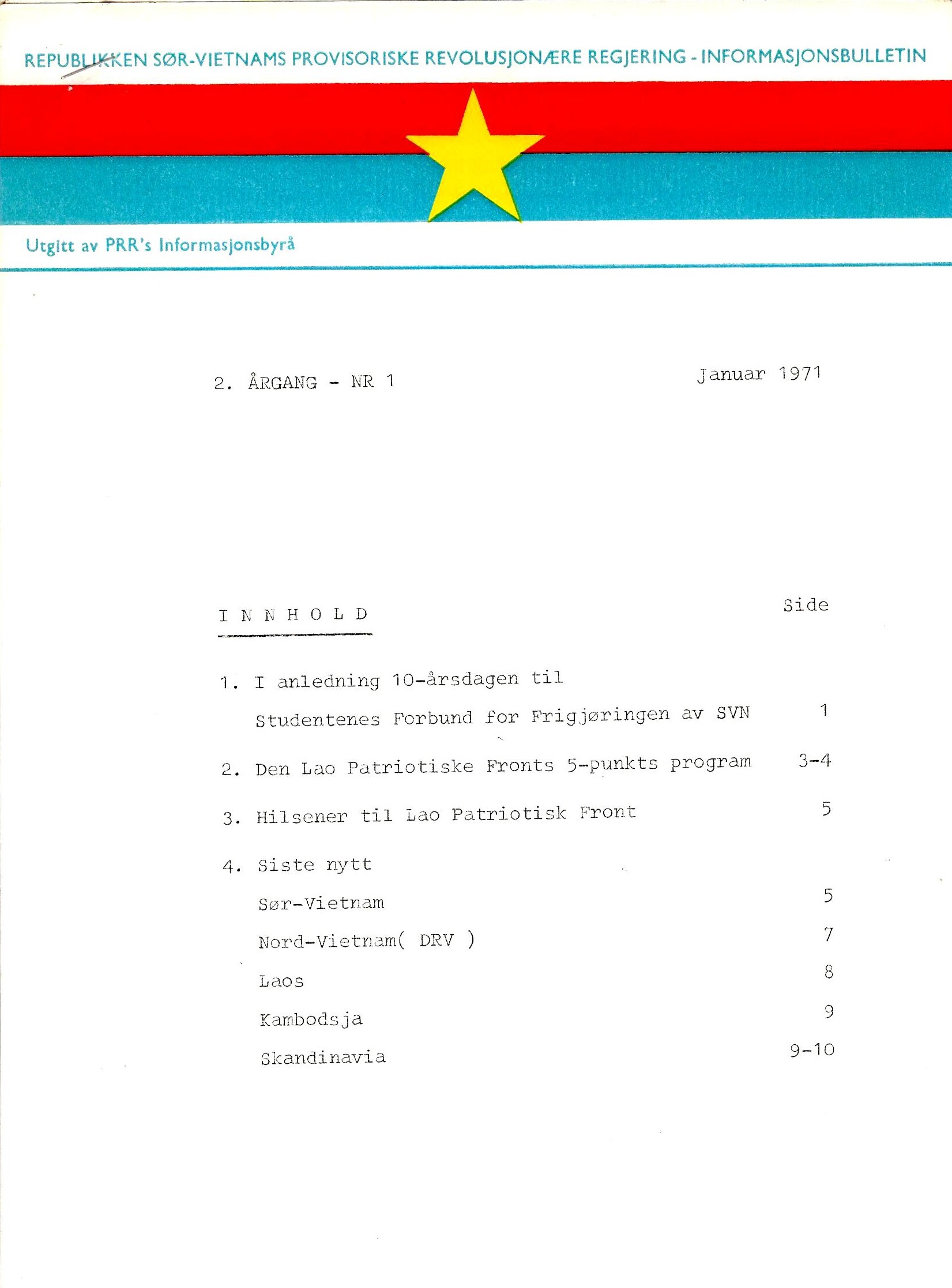 Forsida på informasjonsbulletin nr. 1, 1971